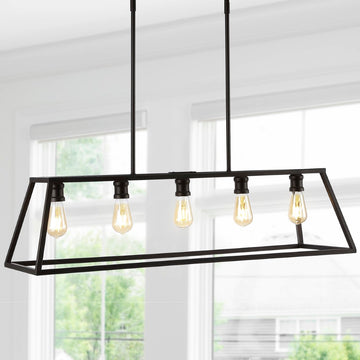 Floyd 38" Adjustable Iron Farmhouse Vintage LED Dimmable Pendant - JONATHAN Y